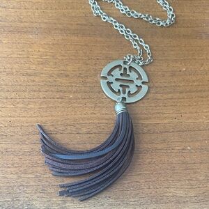 Bronze Pendant Necklace with Brown Tassel